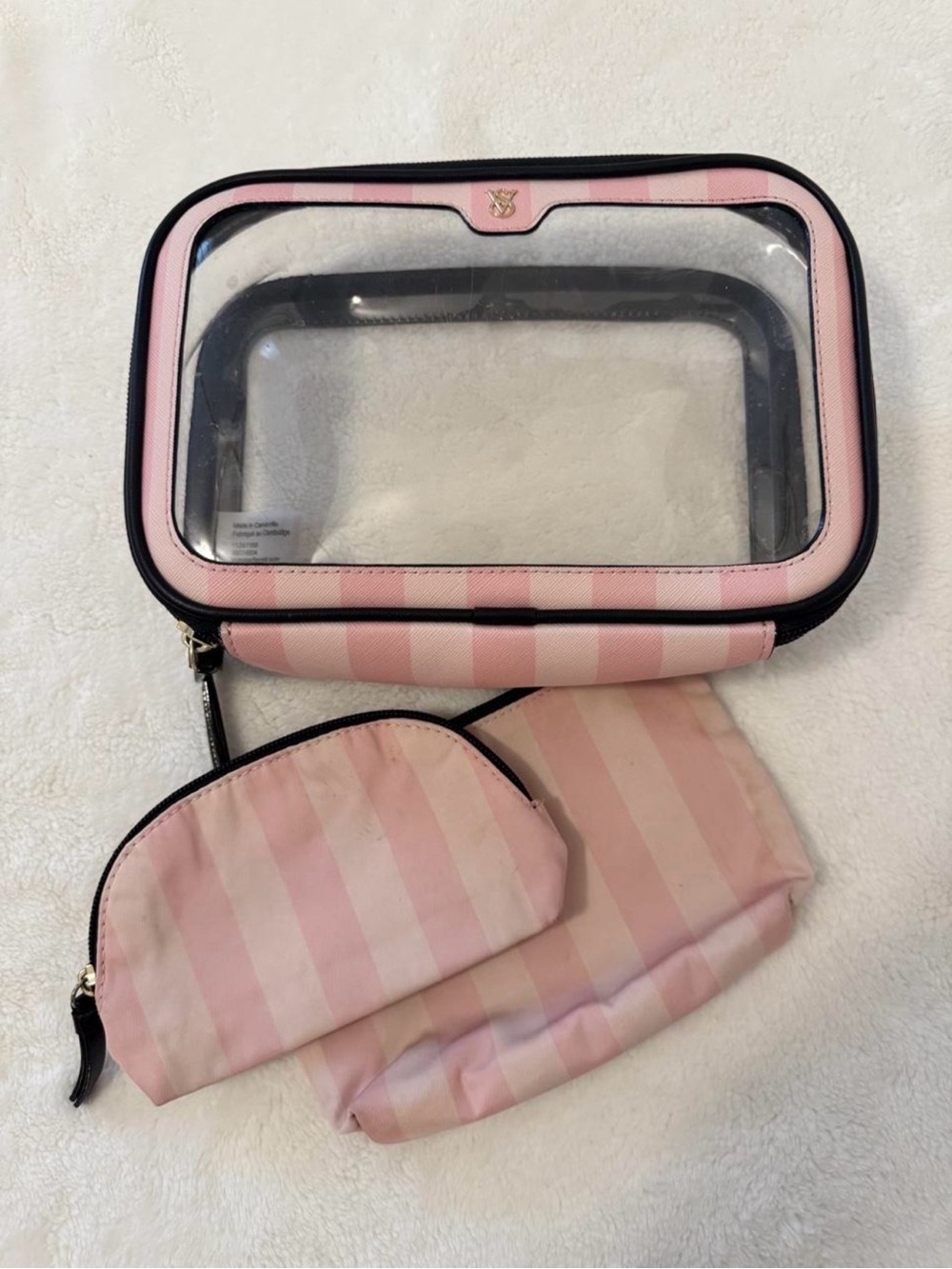 VS Clear Travel Cosmetic Bag Set - Pink Stripe